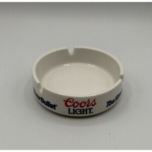 Vintage Coors Light "The Silver Bullet" White 4"‎ Ceramic Ashtray